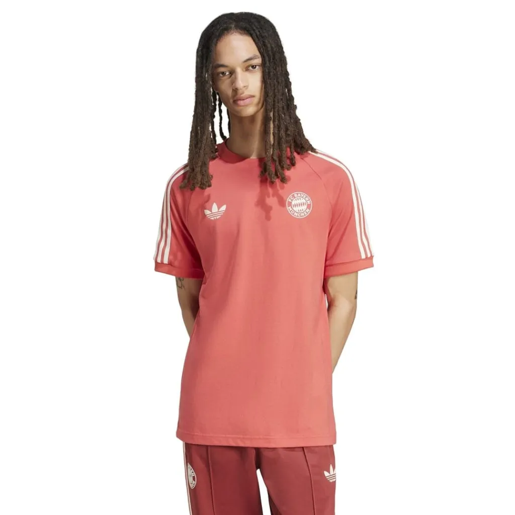 Football And Rugby Clothing*adidas Bayern Munich Originals 3 Stripe T-Shirt Adults in Red