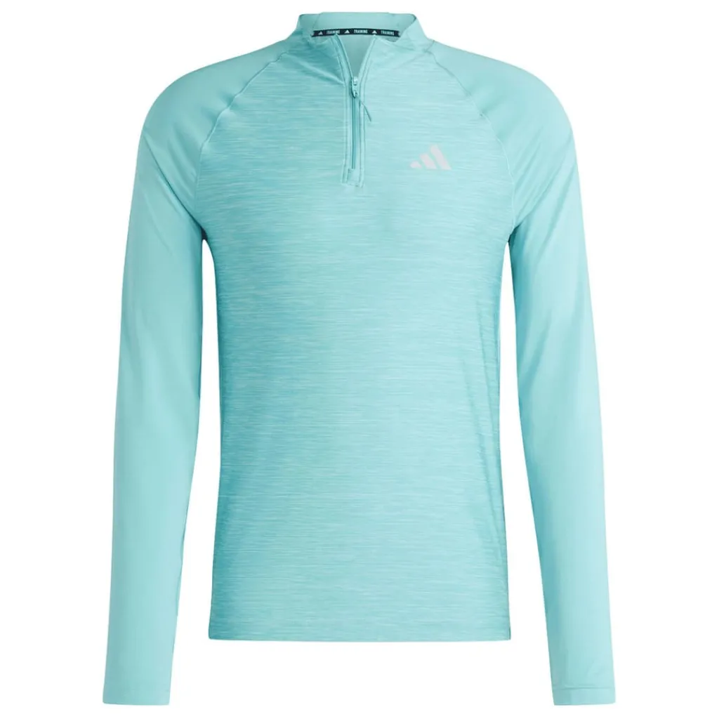 Fitness And Gym Tops|Fitness And Gymwear*adidas Gym+ 3-Stripes 1/4 Zip Training Top in Light Blue