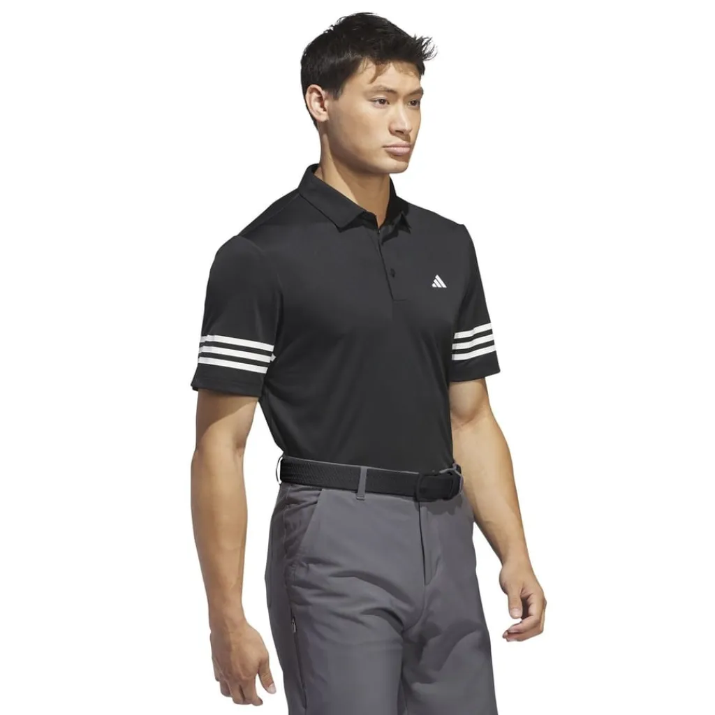 Polo Shirts*adidas Mens 3 Stripe Polo Shirt in Black