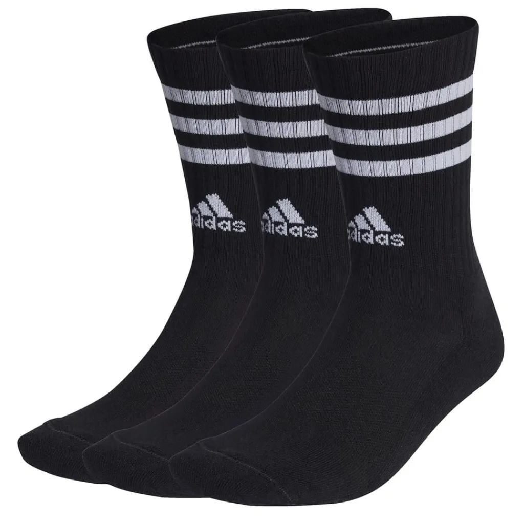 Underwear And Socks*adidas Mens Cushioned 3 Stripe Crew Sock 3 Pack in Black