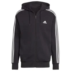 Tracksuits*adidas Mens Essentials French Terry 3 Stripes Zip Hoodie in Black