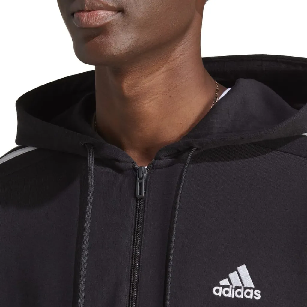 Tracksuits*adidas Mens Essentials French Terry 3 Stripes Zip Hoodie in Black