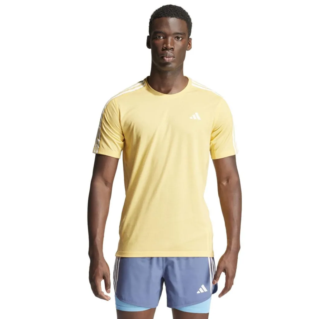 Fitness And Gymwear|T-Shirts And Vests*adidas Own The Run 3-Stripes T-Shirt in Yellow