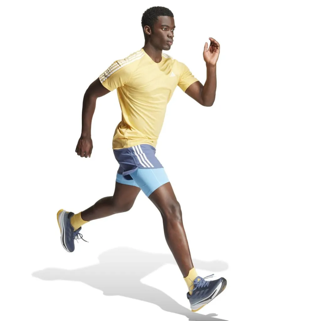 Fitness And Gymwear|T-Shirts And Vests*adidas Own The Run 3-Stripes T-Shirt in Yellow