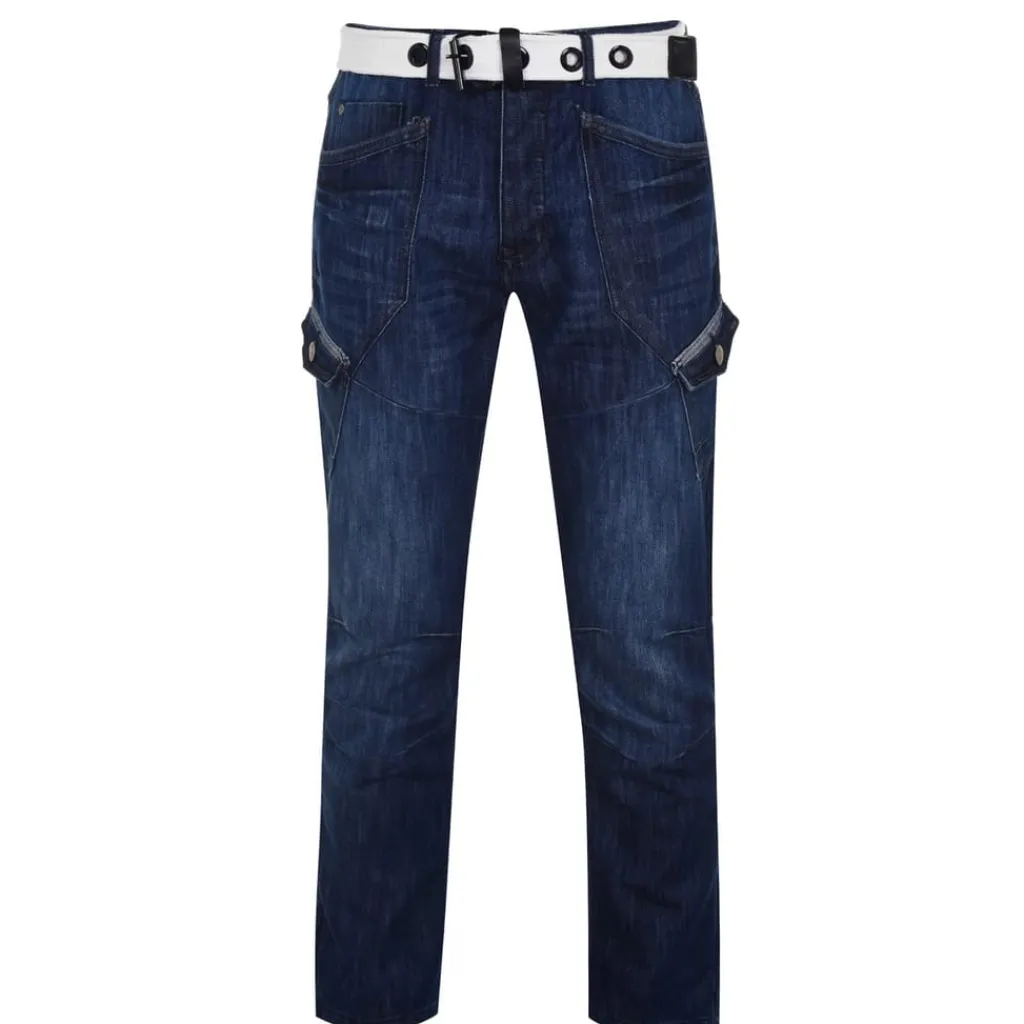 Jeans*Airwalk Mens Belted Cargo Jeans in Blue