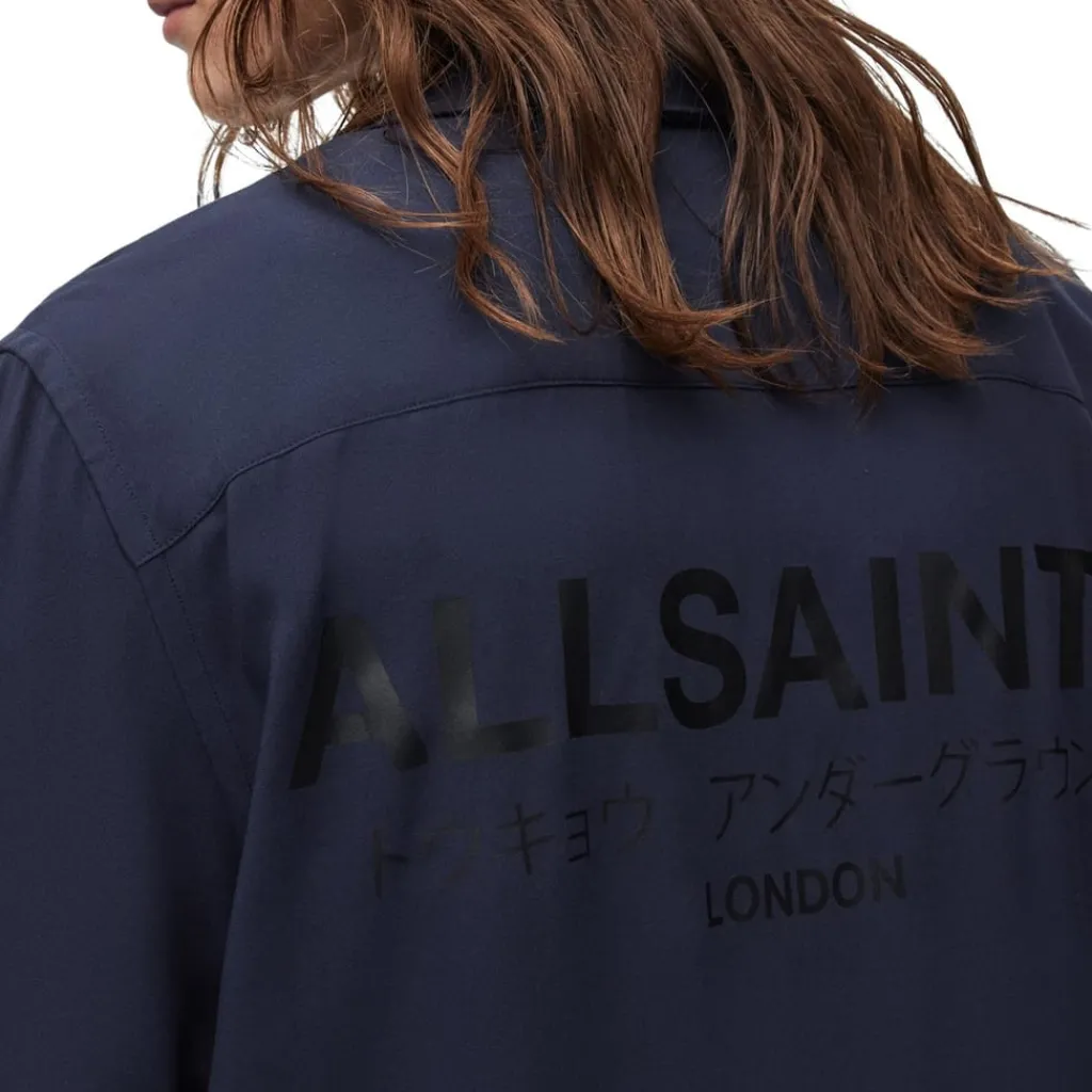 Shirts*AllSaints Relaxed Fit Underground Short Sleeve Shirt in Blue