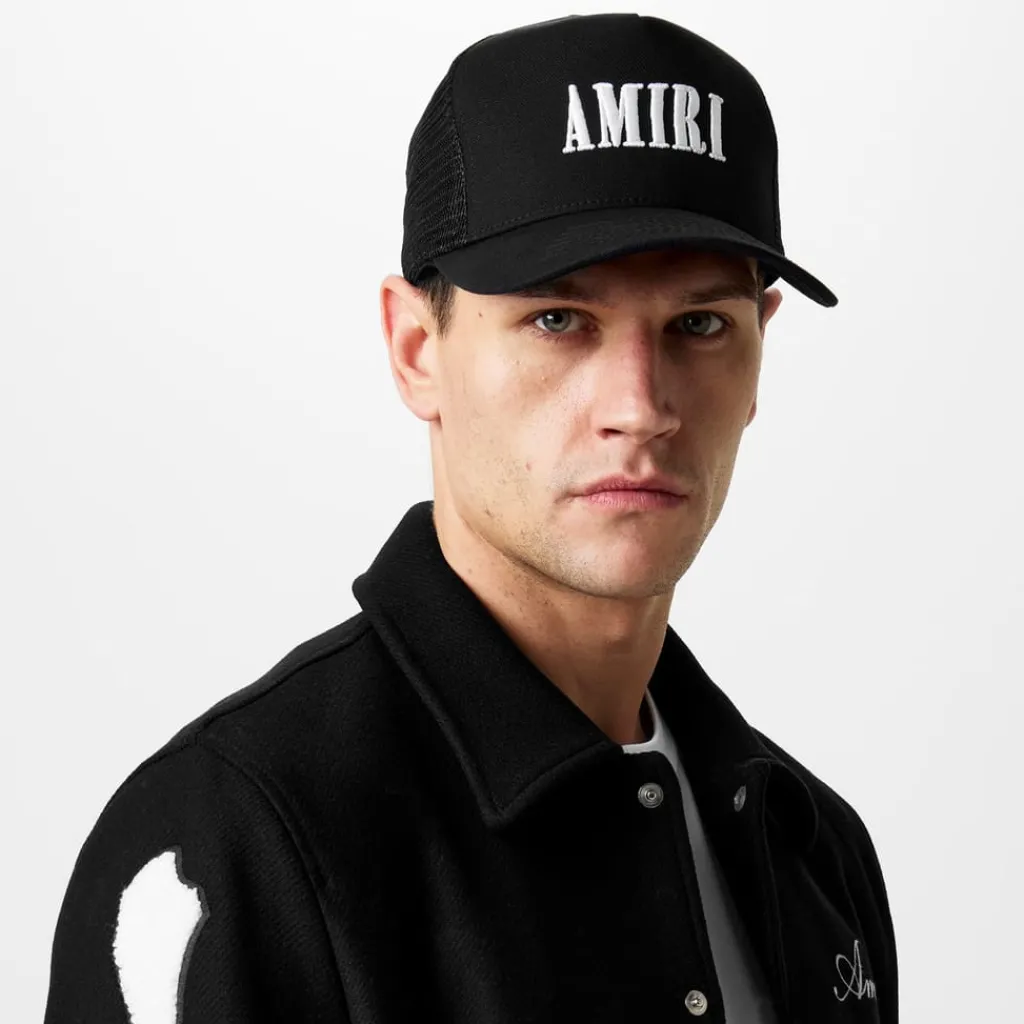 Caps-Hats*Amiri Logo Trucker Cap in Black