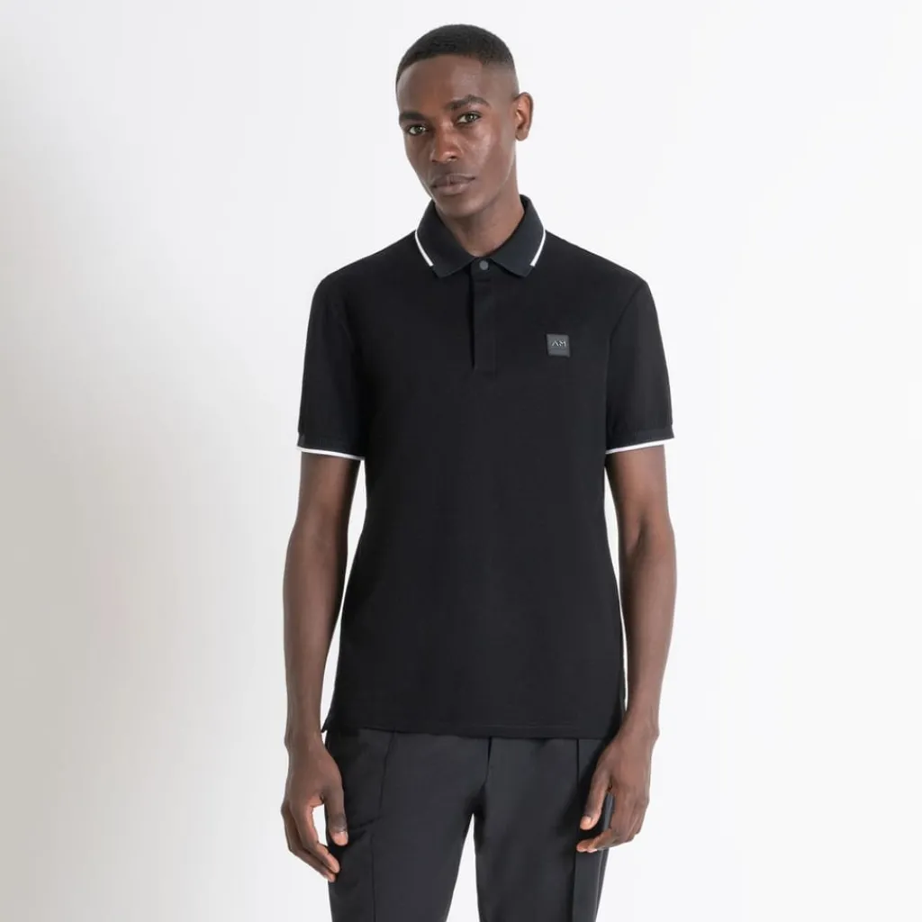 Polo Shirts*Antony Morato Fit Polo T-Shirt In Black Cotton Pique With Logo in Black