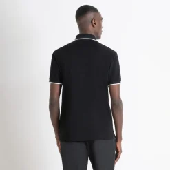 Polo Shirts*Antony Morato Fit Polo T-Shirt In Black Cotton Pique With Logo in Black
