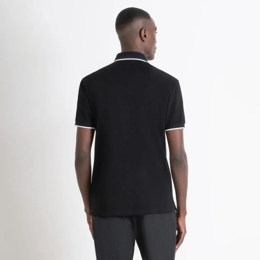 Polo Shirts*Antony Morato Fit Polo T-Shirt In Black Cotton Pique With Logo in Black
