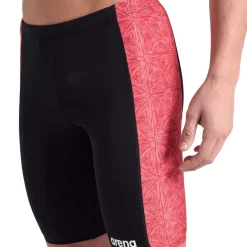 Fitness And Gym Shorts*Arena Mens Abstract Tiles Jammer Swim Shorts in Black Red
