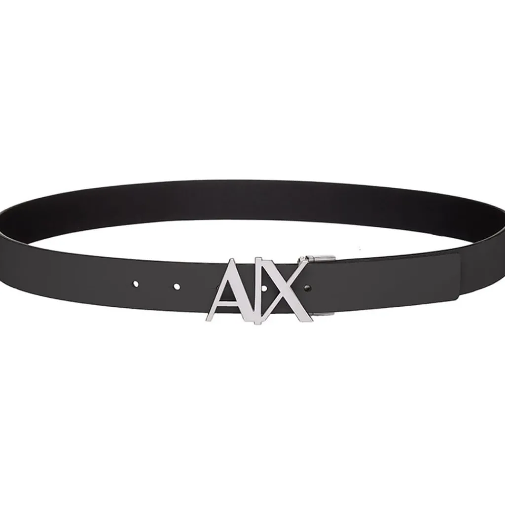 Belts*Armani Exchange Cut Out Large Logo Belt in Black