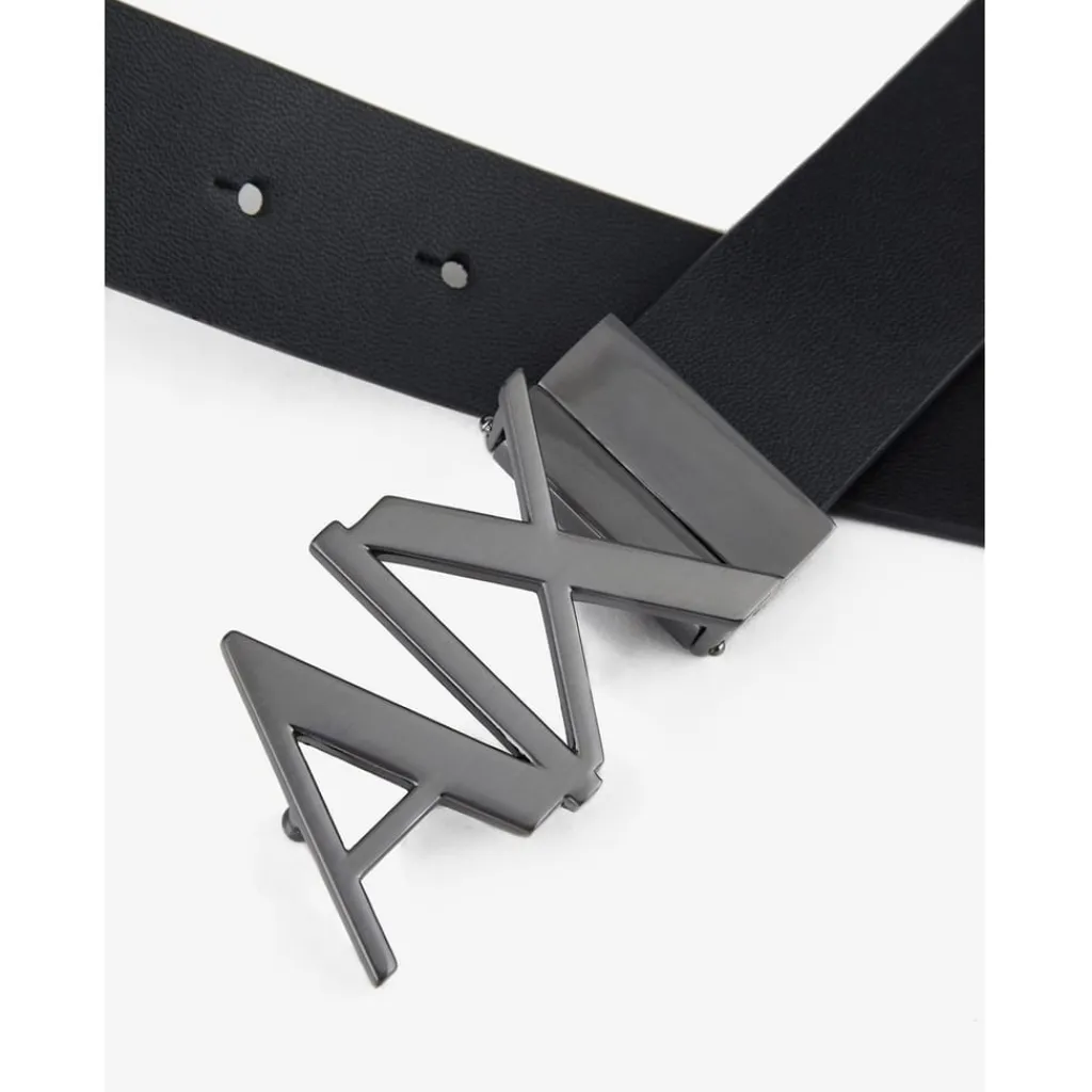 Belts*Armani Exchange Cut Out Large Logo Belt in Black