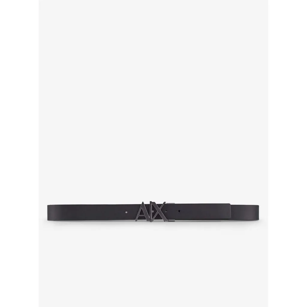 Belts*Armani Exchange Cut Out Large Logo Belt in Black