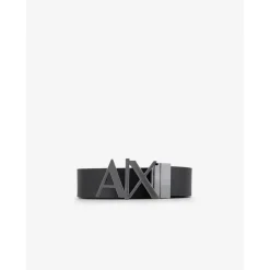 Belts*Armani Exchange Cut Out Large Logo Belt in Black