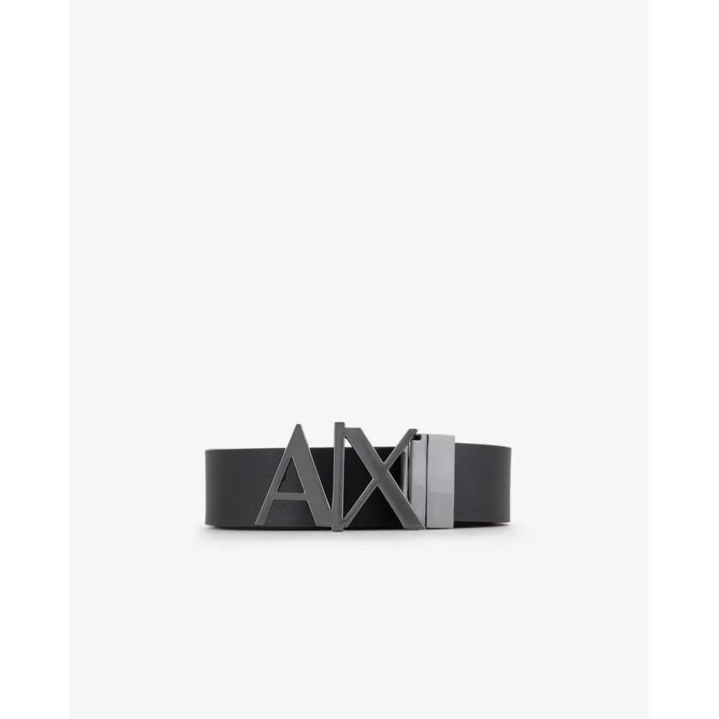 Belts*Armani Exchange Cut Out Large Logo Belt in Black