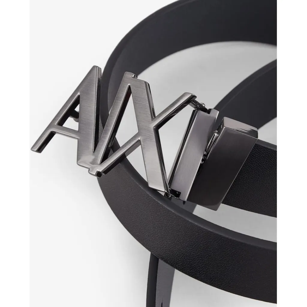 Belts*Armani Exchange Cut Out Large Logo Belt in Black