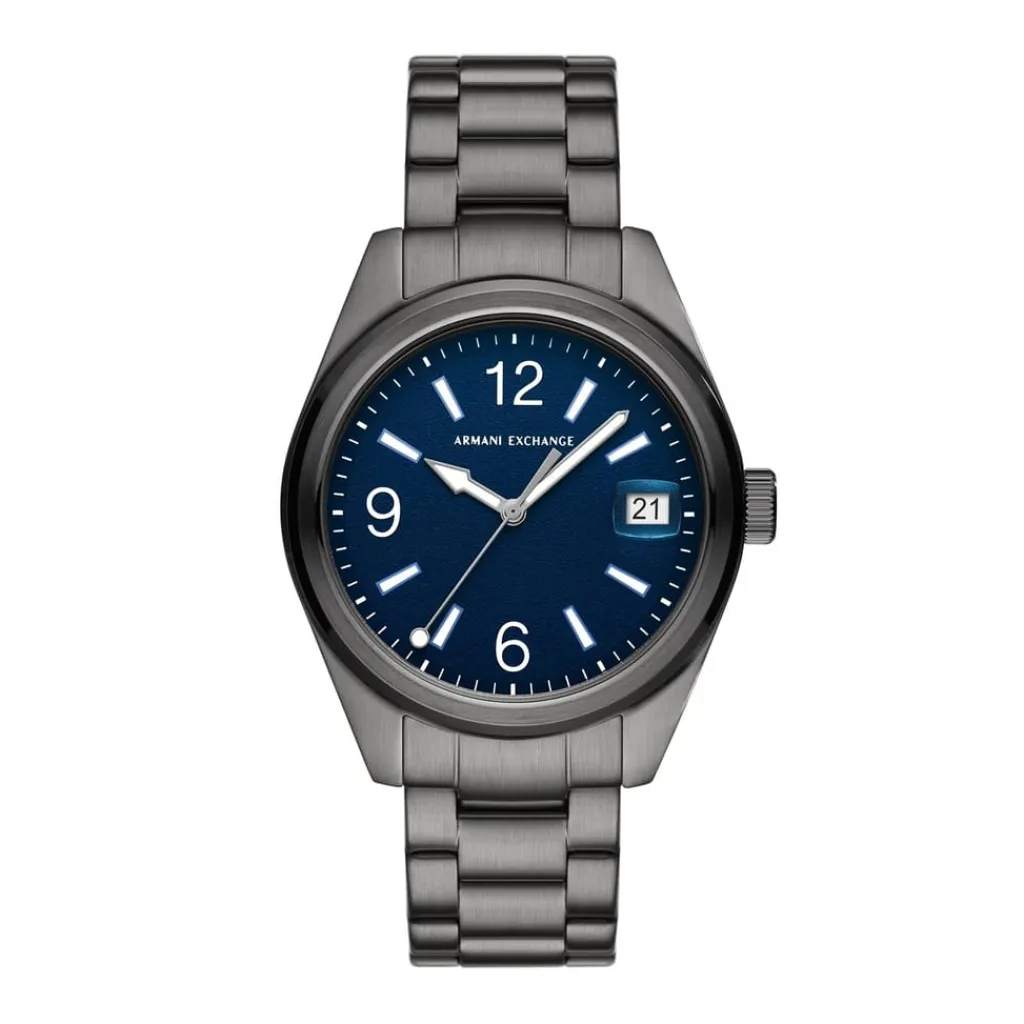 Jewellery-Watches*Armani Exchange Exchange Three Hand Date Gunmetal Stainless Steel Watch Ax1421 in Black