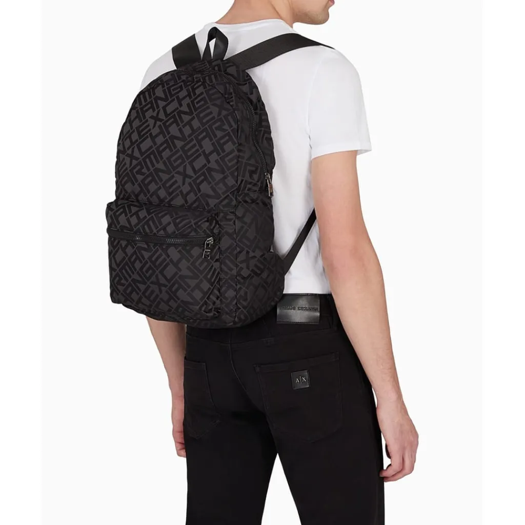 Bags*Armani Exchange Exchange All Over Logo Backpack in Black