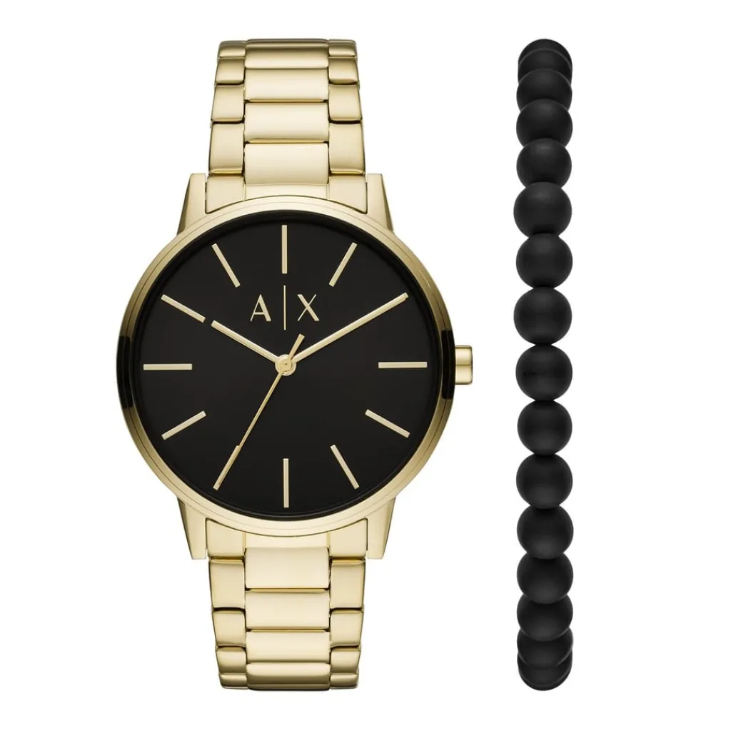 Jewellery-Watches*Armani Exchange Exchange Three Hand Watch And Bracelet Gift Set in Gold