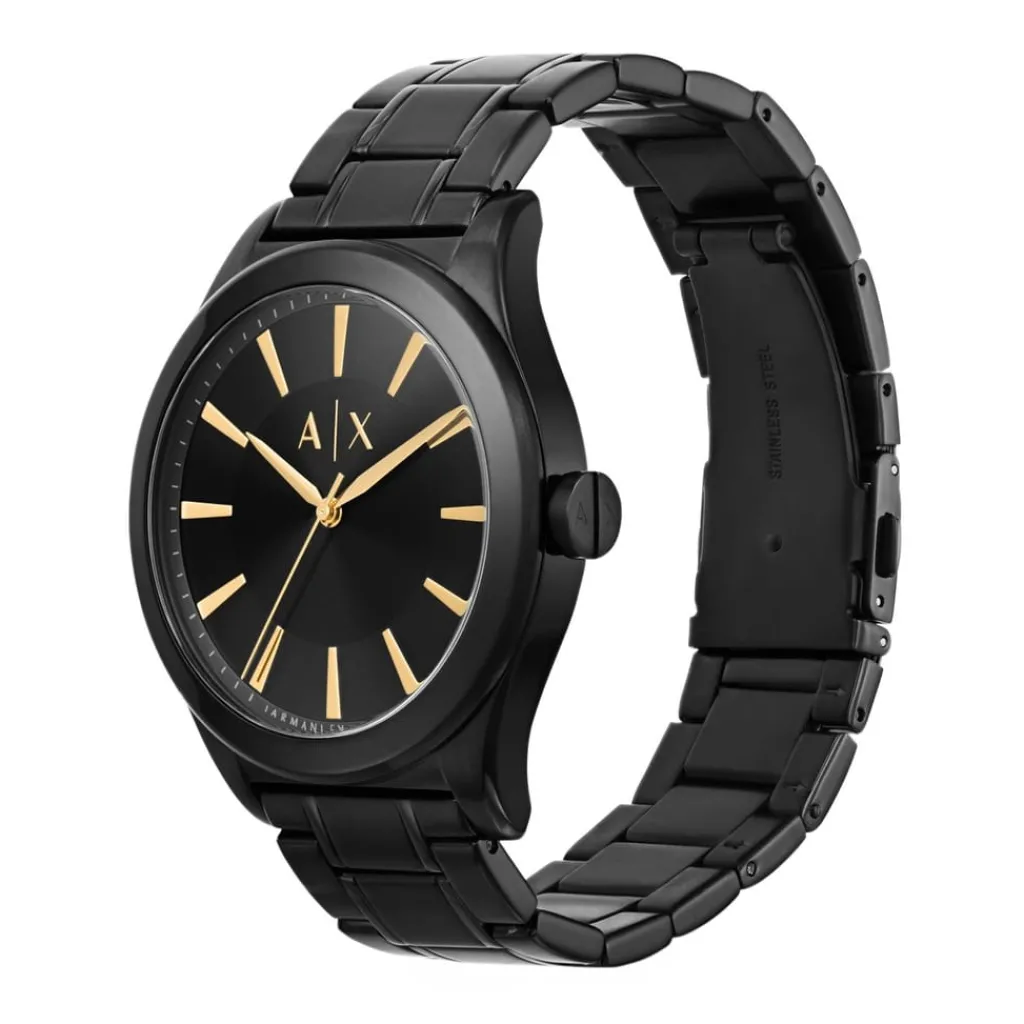 Jewellery-Watches*Armani Exchange Exchange Three Hand Black Stainless Steel Watch And Bracelet Gift Set Ax7102 in Black
