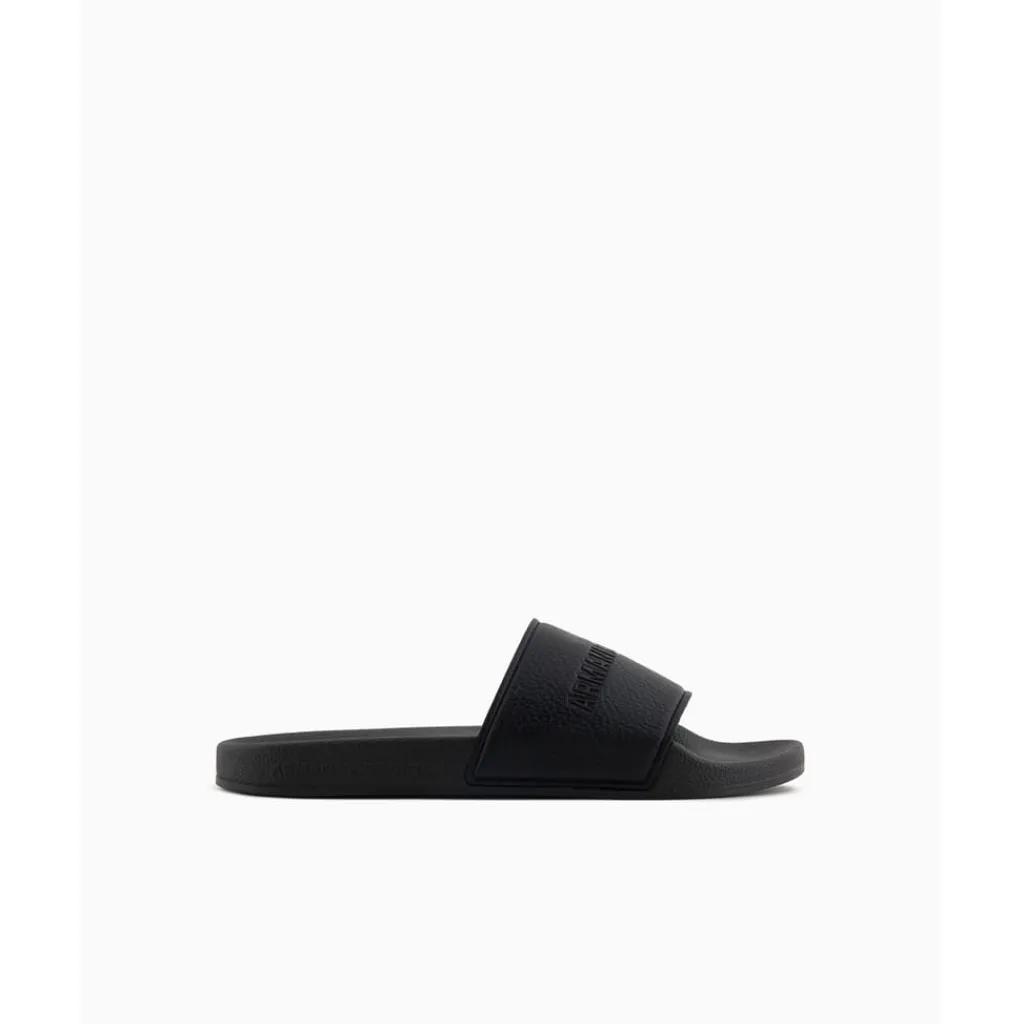 Beach Shoes*Armani Exchange Exchange Textured Open Toe Flat Slides in Black