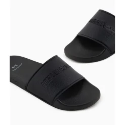 Beach Shoes*Armani Exchange Exchange Textured Open Toe Flat Slides in Black