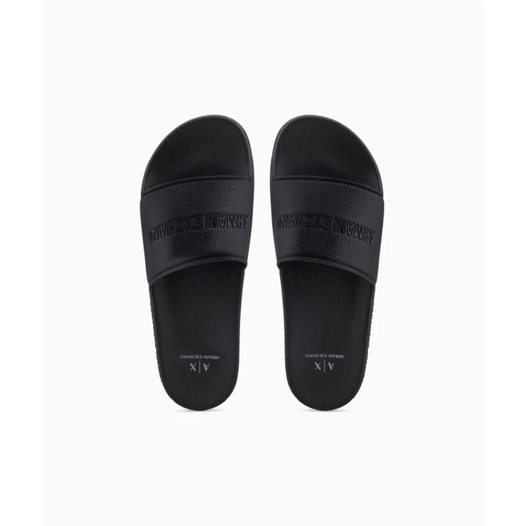 Beach Shoes*Armani Exchange Exchange Textured Open Toe Flat Slides in Black