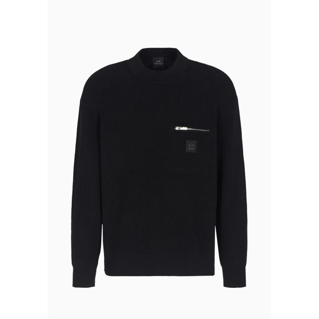 Knitwear*Armani Exchange Rib Knit Mock Neck Regular Fit Sweater in Black