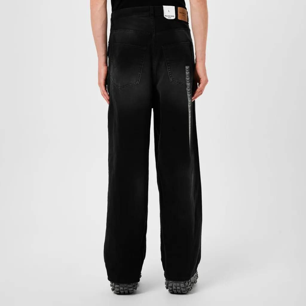 Jeans*Balenciaga Denim Size Sticker Baggy Trousers in Black