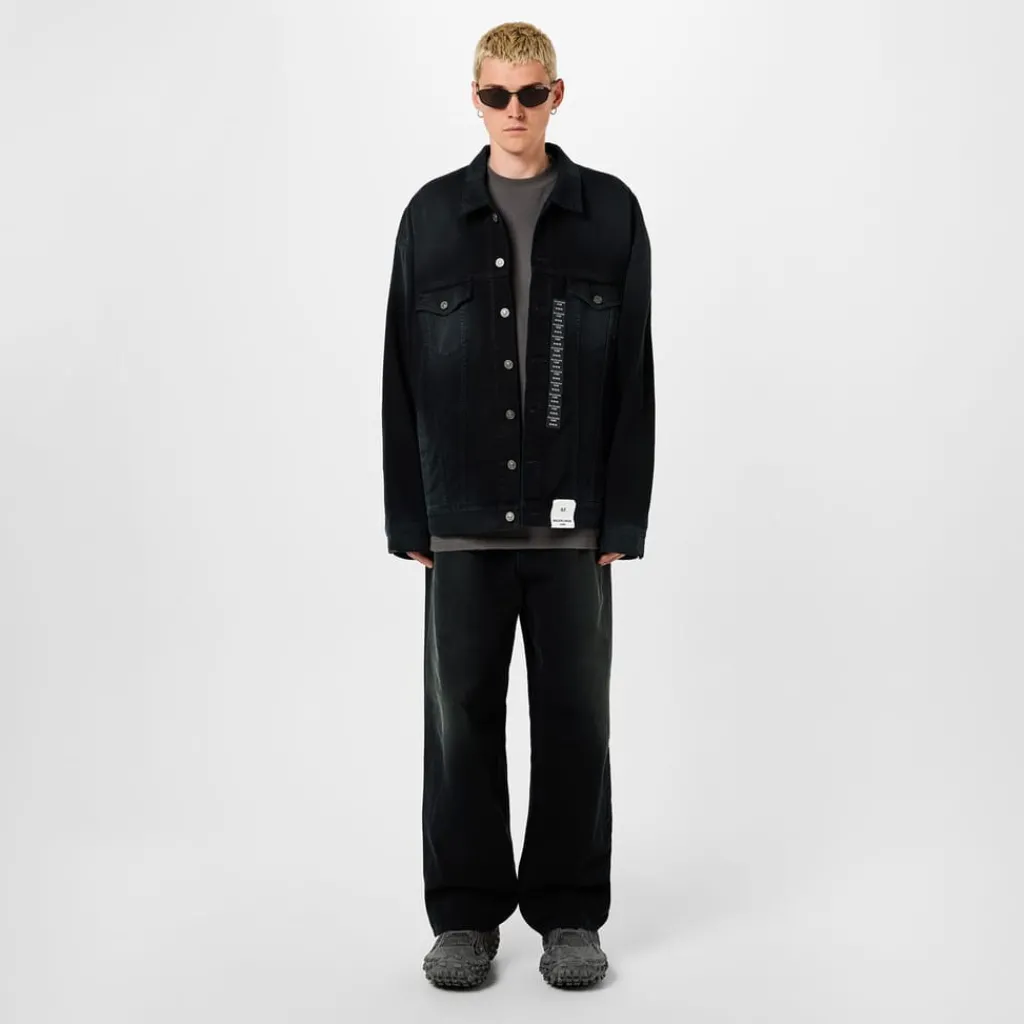 Jeans*Balenciaga Denim Size Sticker Baggy Trousers in Black