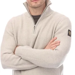 Sweatshirts*Belstaff Cotton Wool Rib Stanley Quarter Zip Jumper in White