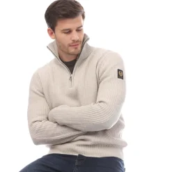 Sweatshirts*Belstaff Cotton Wool Rib Stanley Quarter Zip Jumper in White