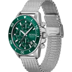 Jewellery-Watches*Boss Admiral Stainless Steel Green Dial Mesh Strap Watch in Silver