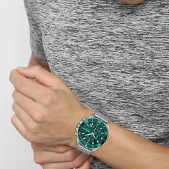 Jewellery-Watches*Boss Admiral Stainless Steel Green Dial Mesh Strap Watch in Silver
