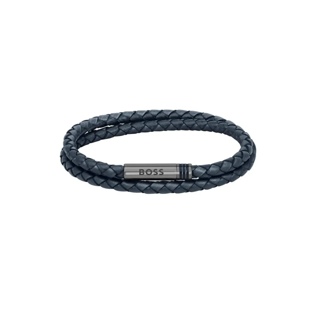 Jewellery-Watches*Boss Ares Double Wrap Leather Bracelet in Blue