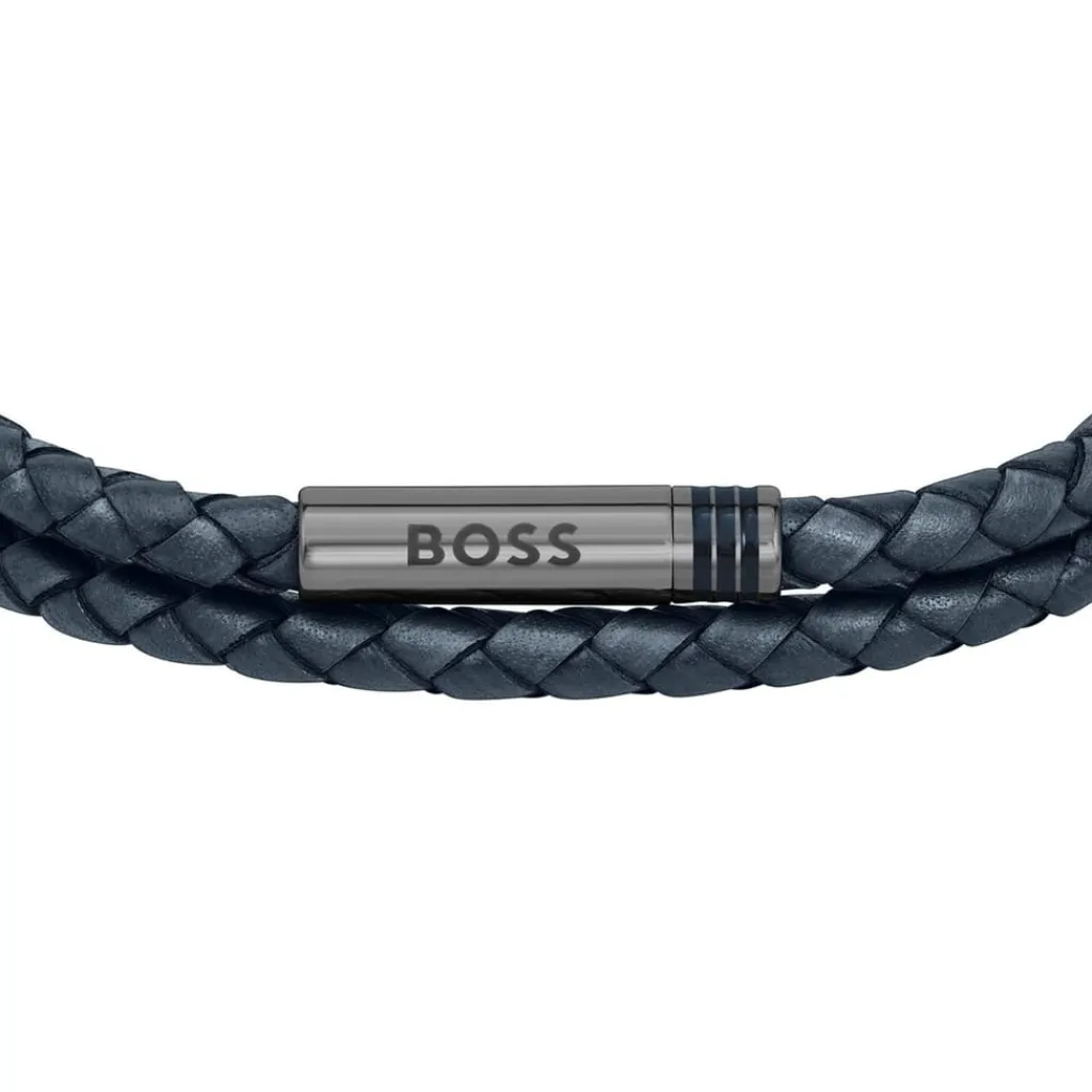 Jewellery-Watches*Boss Ares Double Wrap Leather Bracelet in Blue