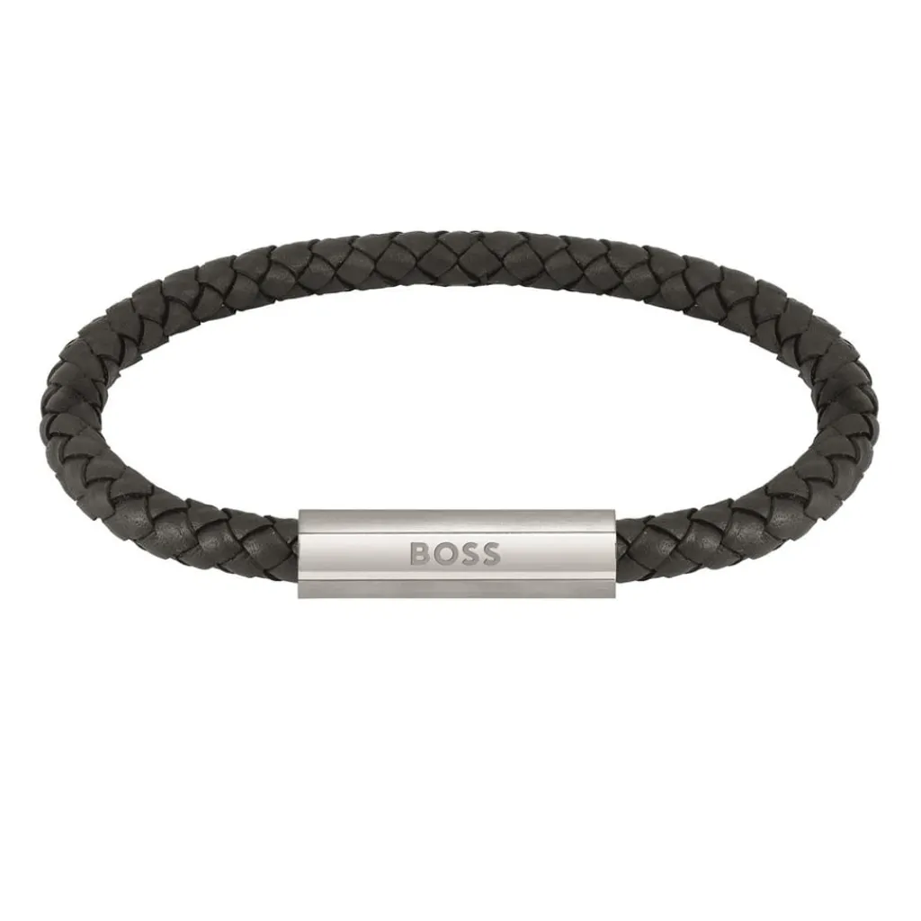 Jewellery-Watches*Boss Braided Black Leather Bracelet in Black