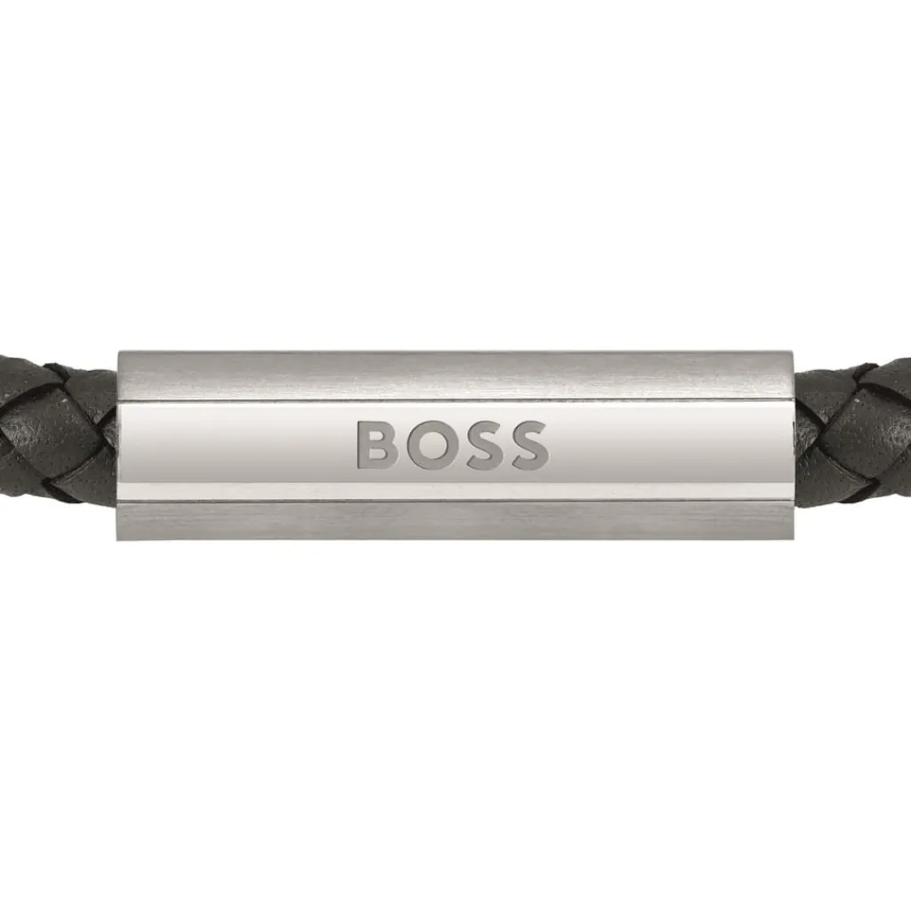 Jewellery-Watches*Boss Braided Black Leather Bracelet in Black