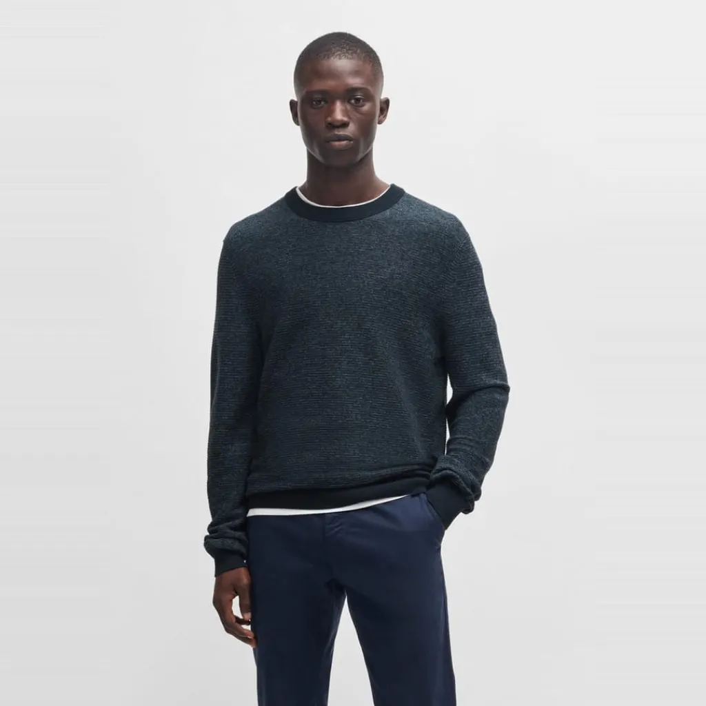 Knitwear*Boss Crew Neck Long Sleeve Regular Fit Sweater in Blue