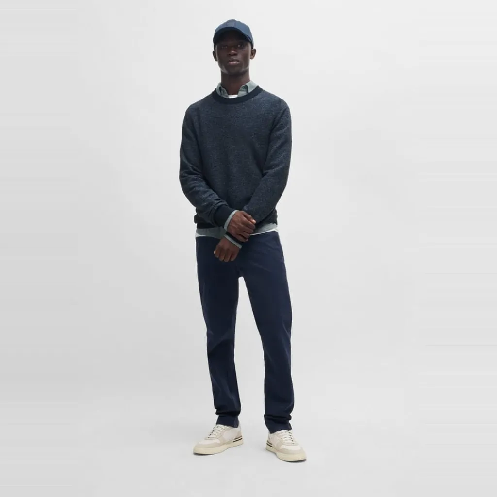 Knitwear*Boss Crew Neck Long Sleeve Regular Fit Sweater in Blue