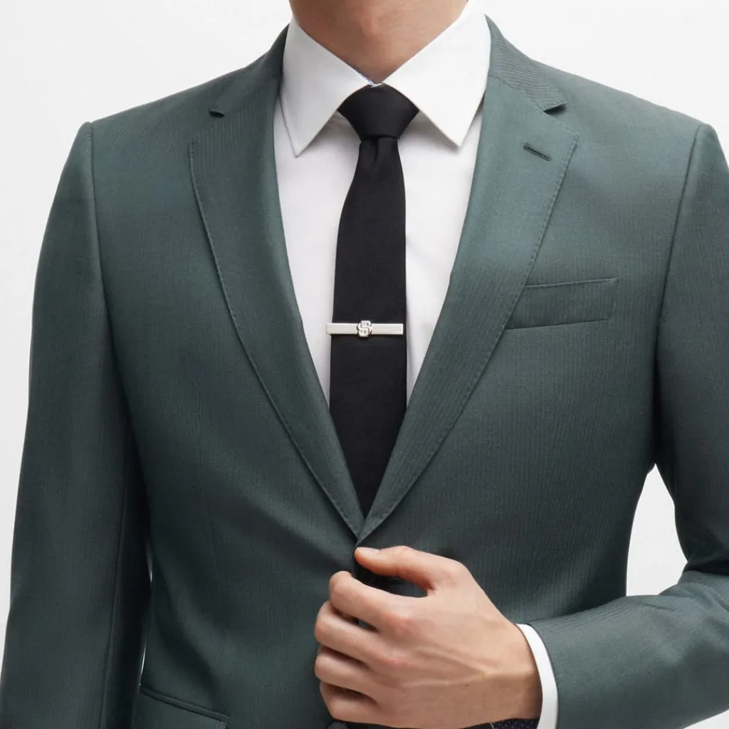 Jewellery-Watches|Formalwear*Boss Double B Monogram Brass Tie Clip in Silver