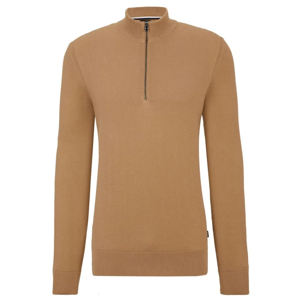 Knitwear*Boss Embrando-P Quarter-Zip Sweater in Beige