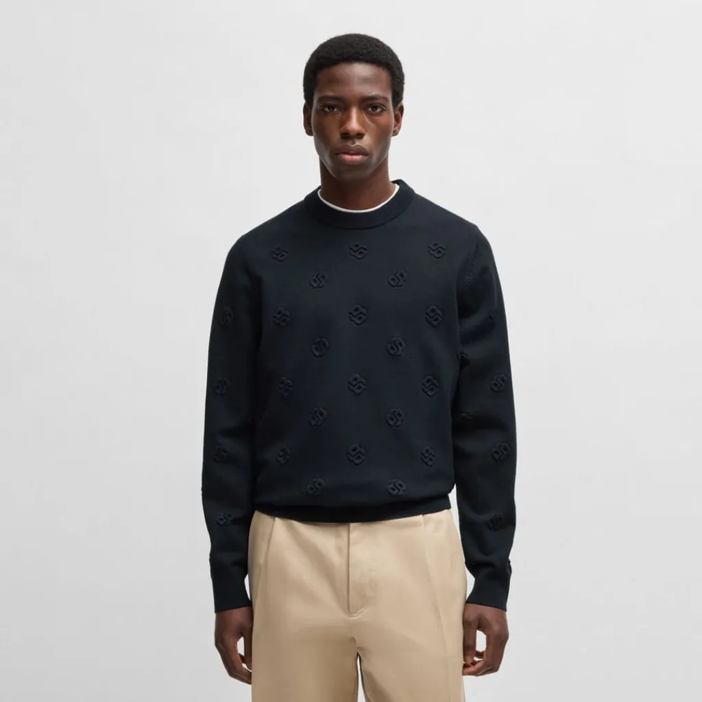 Sweatshirts*Boss H-Bahelo Double B Monograms Sweatshirt in Dark Blue