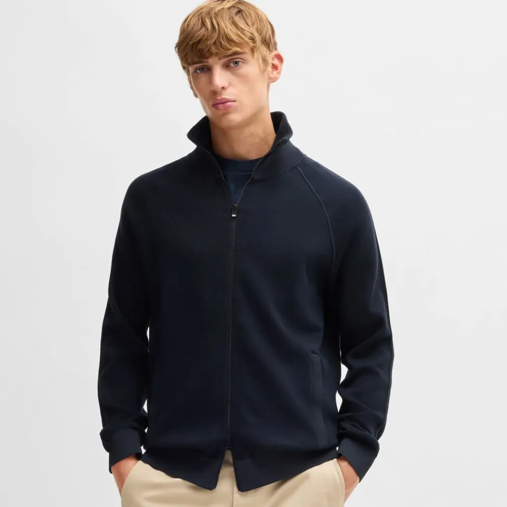 Knitwear*Boss H-Domico Full-Zip Cardigan in Dark Blue
