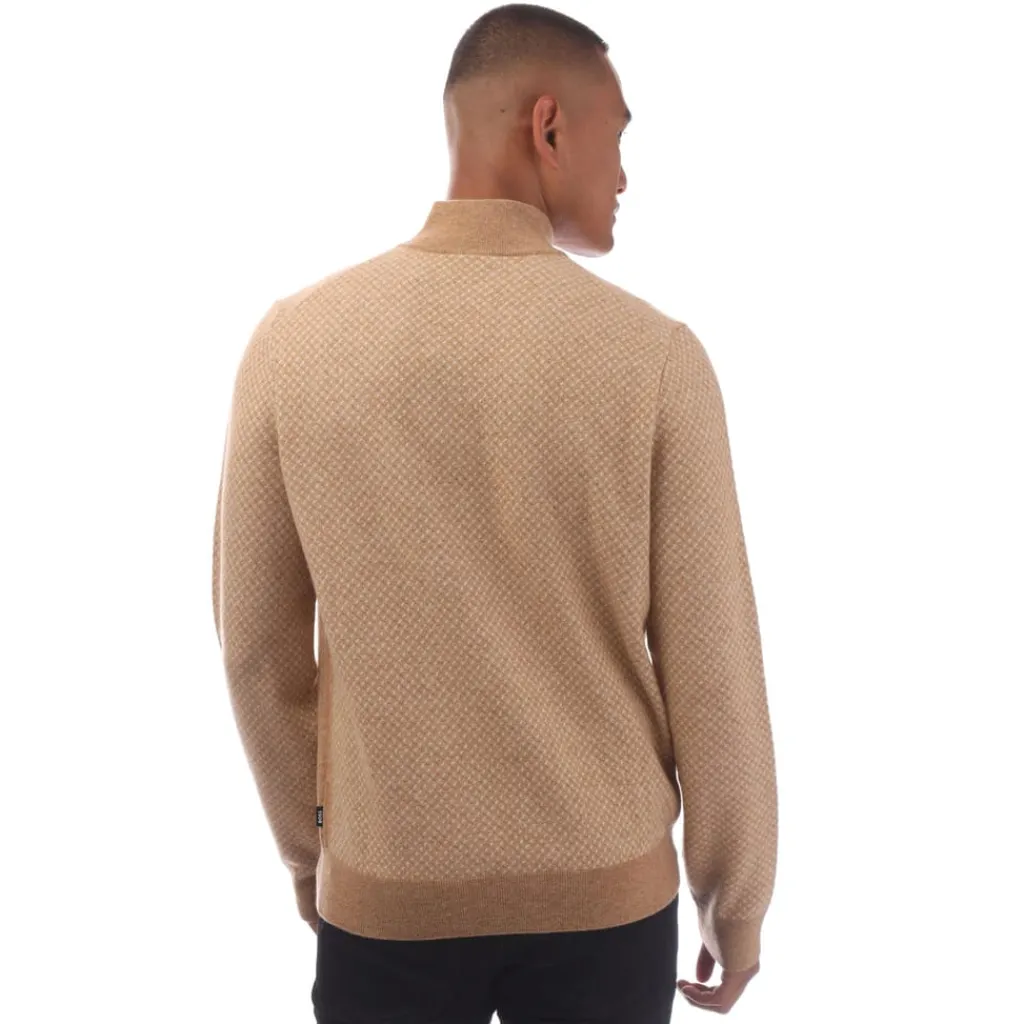Knitwear*Boss H-Eltorino Quarter-Zip Sweater in Beige