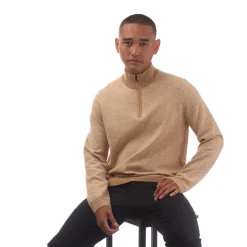 Knitwear*Boss H-Eltorino Quarter-Zip Sweater in Beige