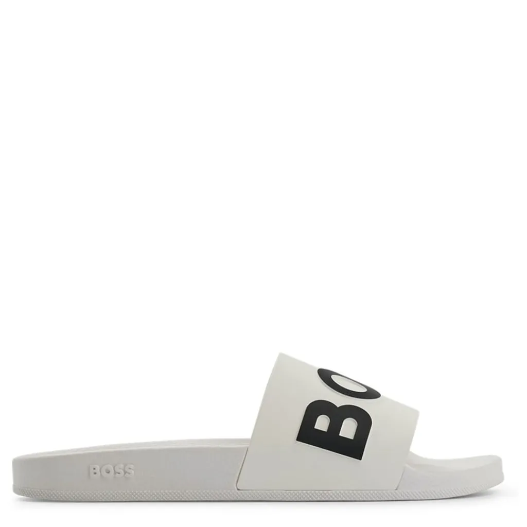 Beach Shoes*Boss Logo Sliders in White