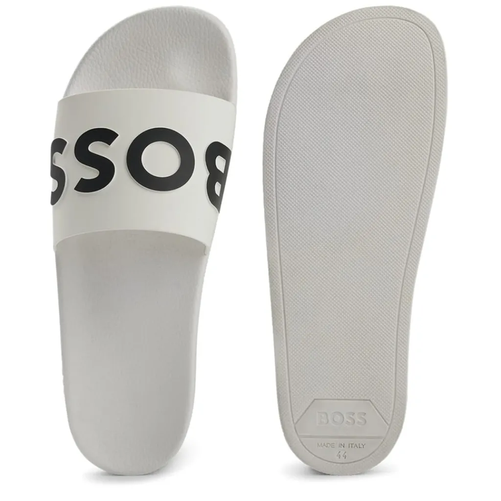 Beach Shoes*Boss Logo Sliders in White