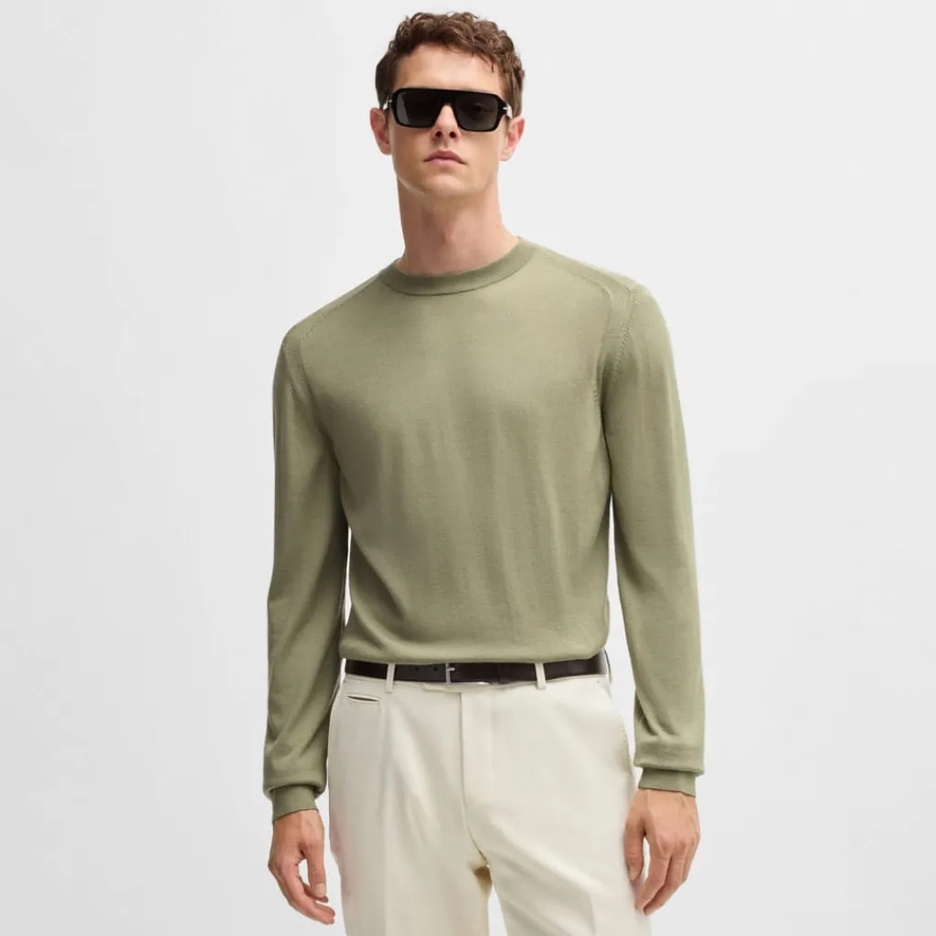 Knitwear*Boss L-Overo Regular-Fit Sweater in Green